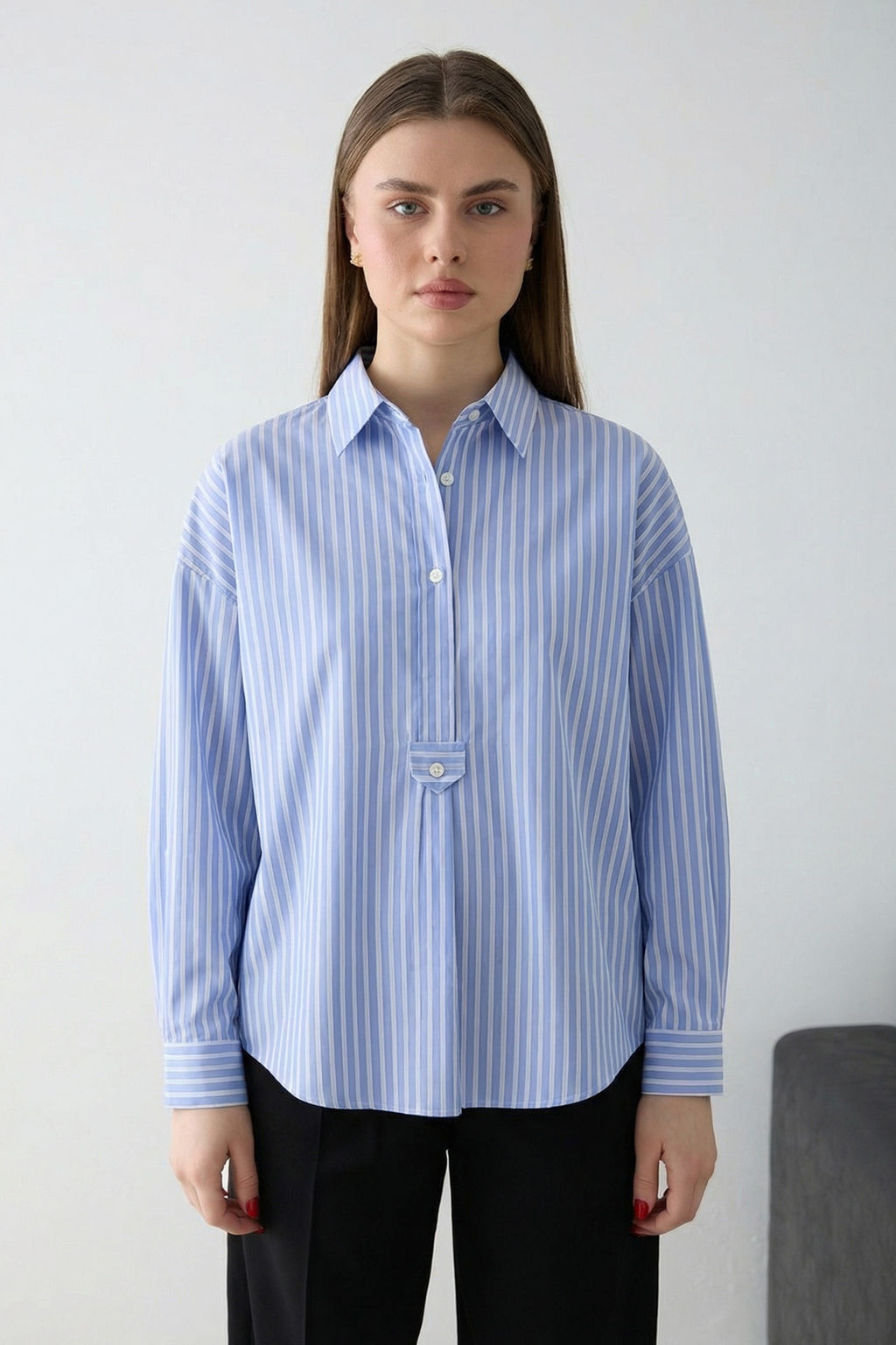 Koyu Kahverengi-Ekru Cizgili Yar?m Dugmeli Oversize Dokuma Bluz TWOSS26BZ00565 - Trendyolmilla фото 16