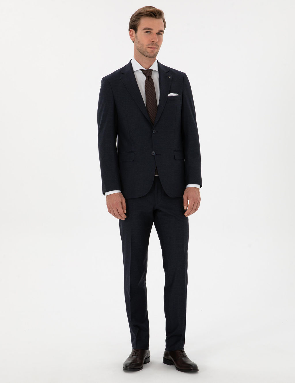 Lacivert Slim Fit Mikro Desenli Mono Yaka Y_n Kar___ml_ Tak_m Elbise