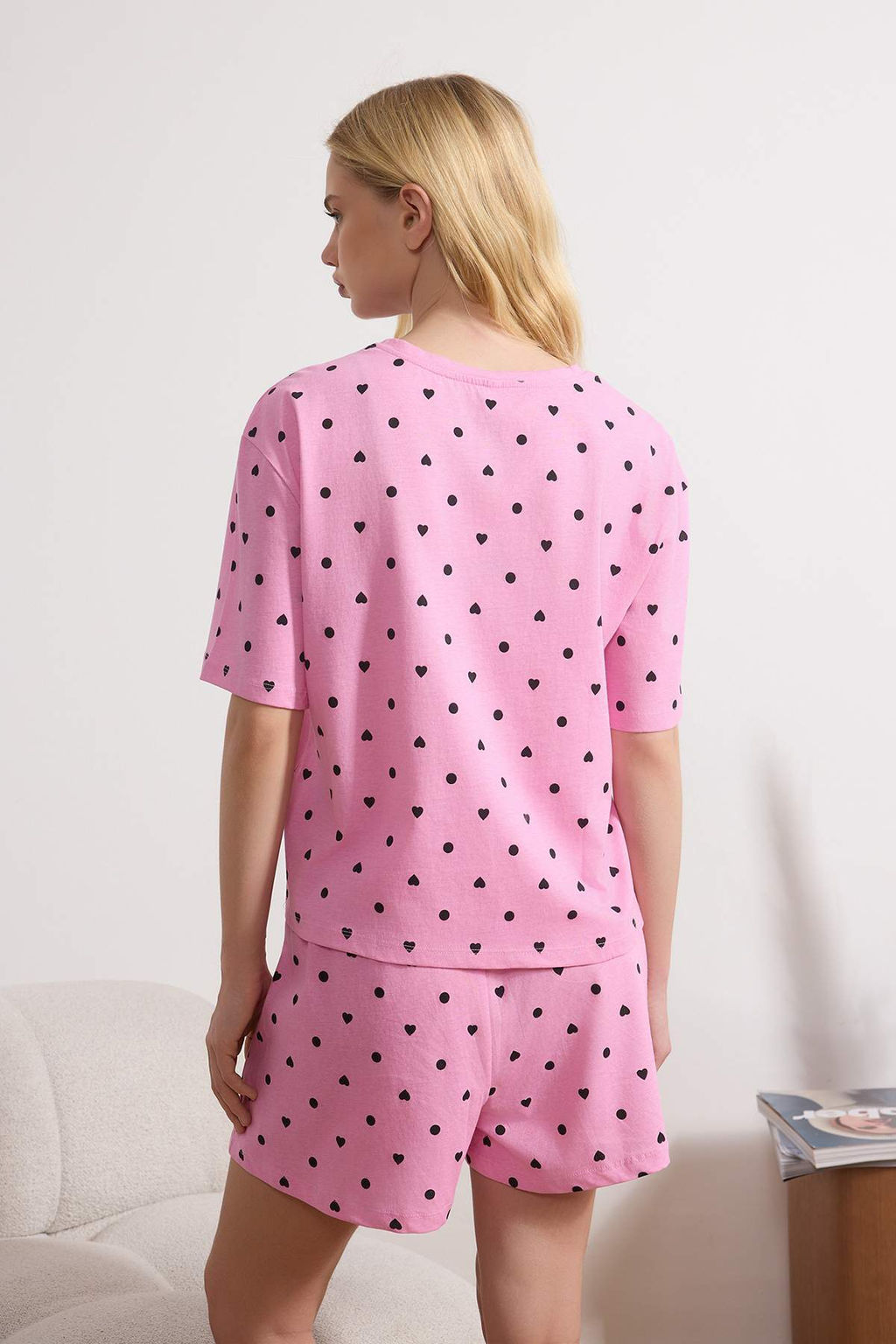 Trendyolmilla Beyaz %100 Pamuklu Puantiyeli ve Kalpli Sortlu Orme Pijama Tak?m? THMSS21PT1485  фото 81