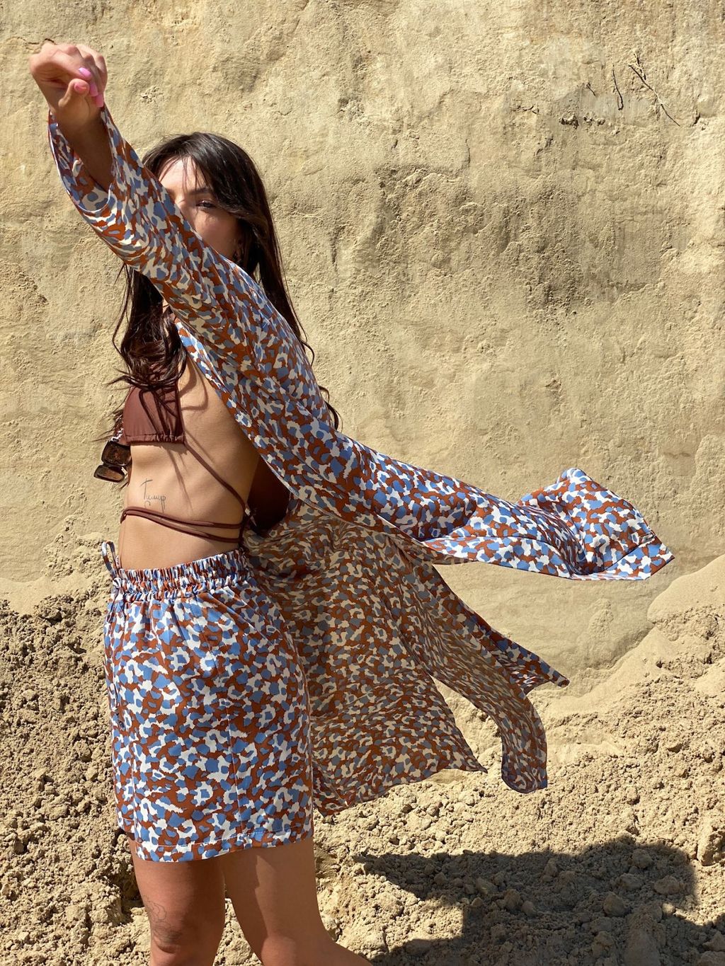 6885 Костюм из кимоно и шорт коричнево-голубой - Martichelli фото 11