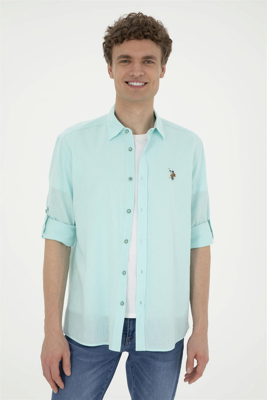 Мужская базовая рубашка зеленого цвета с длинным рукавом Неожиданная скидка в корзине - U.s. polo assn фото 3