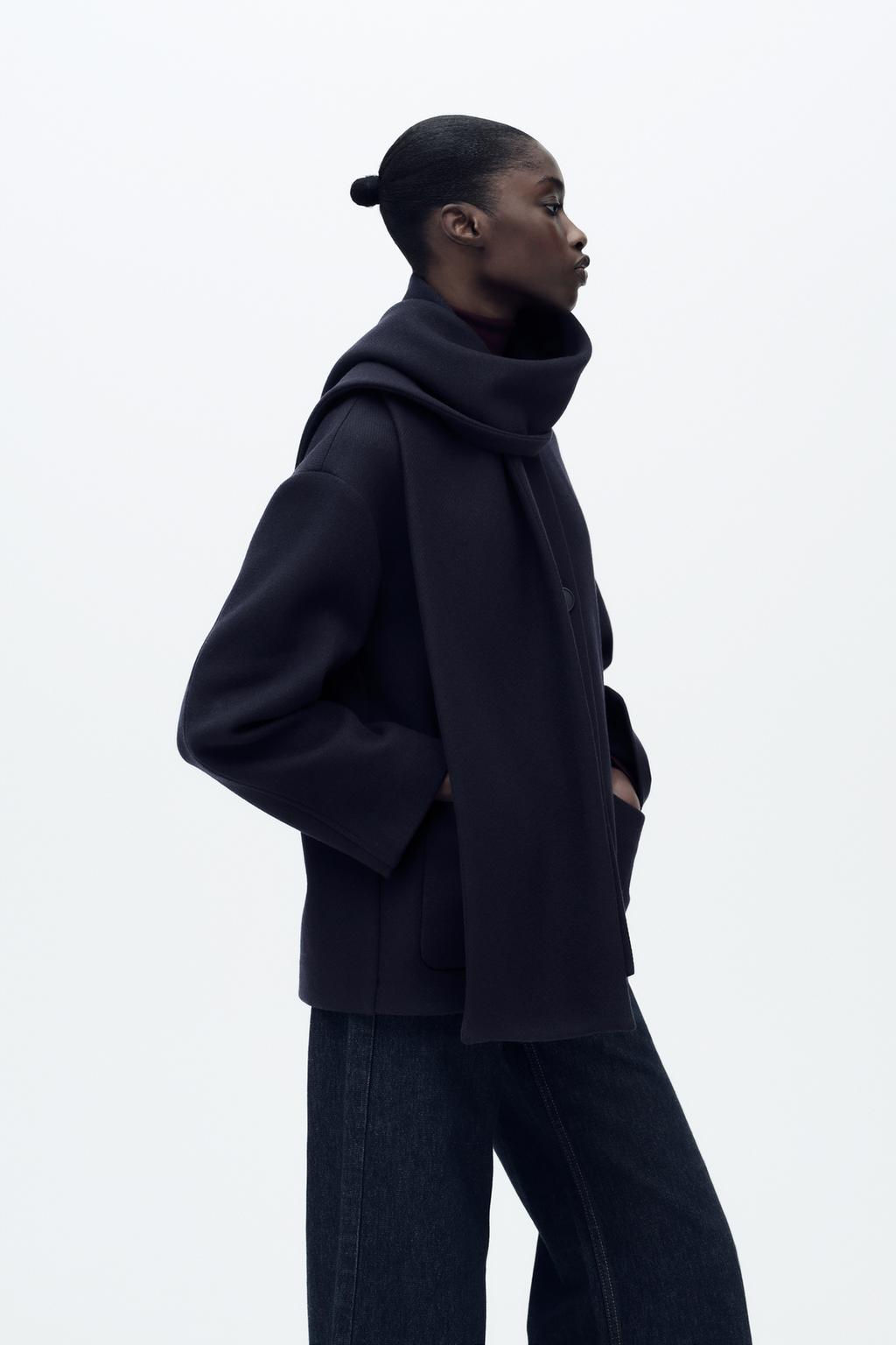 WOOL COAT WITH SCARF - Zara фото 12