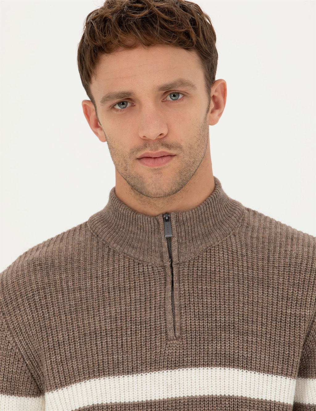 Vizon Melanj Slim Fit Fermuarl_ Dik Yaka Triko Kazak - Pierre cardin фото 2
