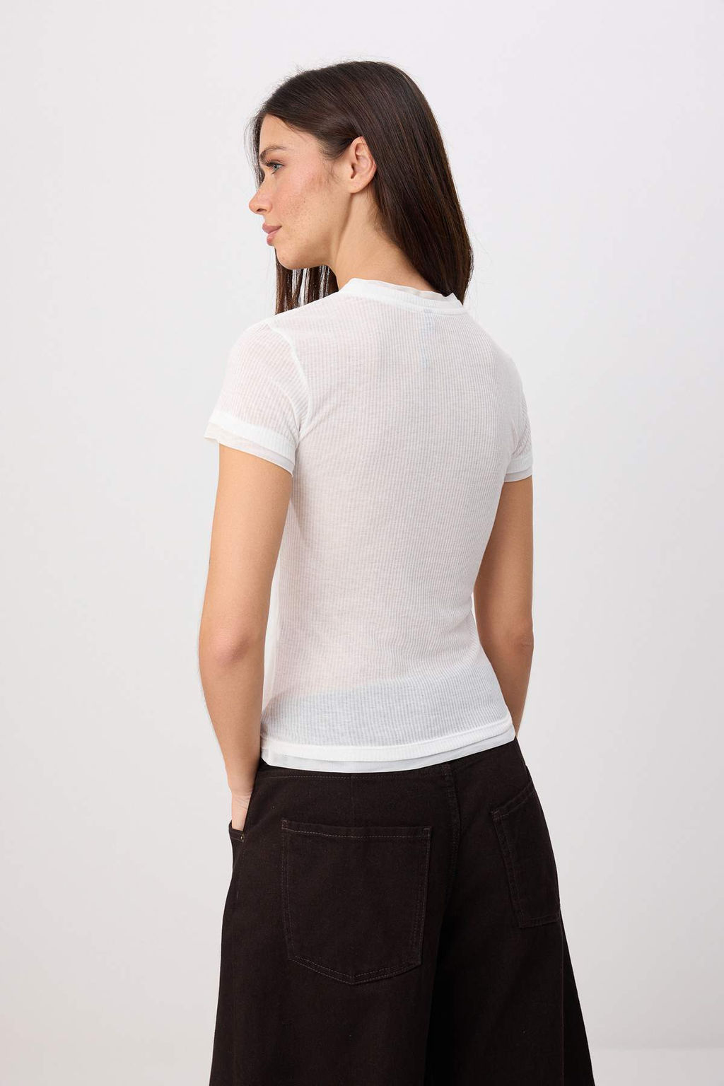 Ekru Regular/Normal Kal_p K_sa Kollu %100 Pamuk _rme T-shirt TWOSS26TS00284 - Trendyolmilla фото 4