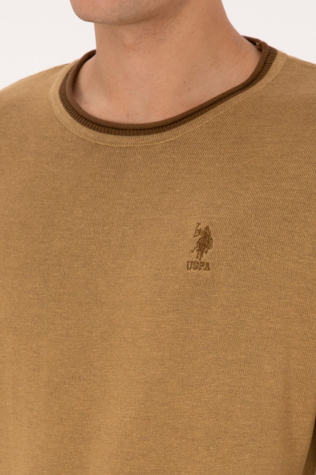 Erkek Comfort Fit Bisiklet Yaka Hardal Kazak - U.s. polo assn фото 7