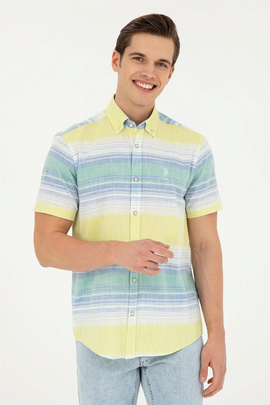 Мужская неоново-желтая рубашка с коротким рукавом - U.s. polo assn фото 3