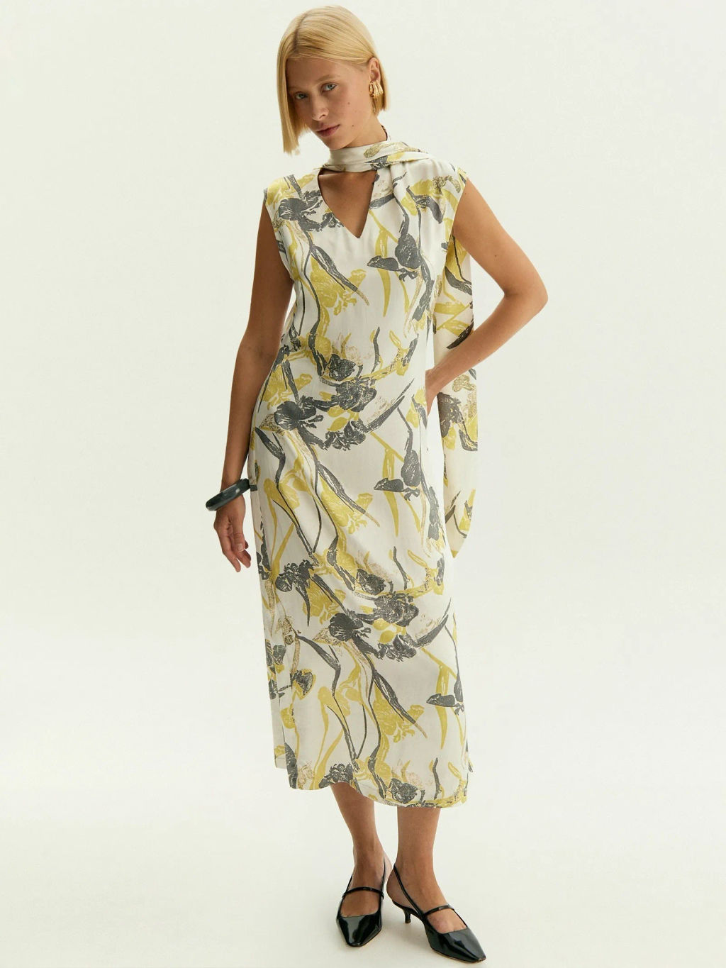 Платье миди из 100% вискозы с цветочным принтом, PL1740/narcis - Emka фото 3