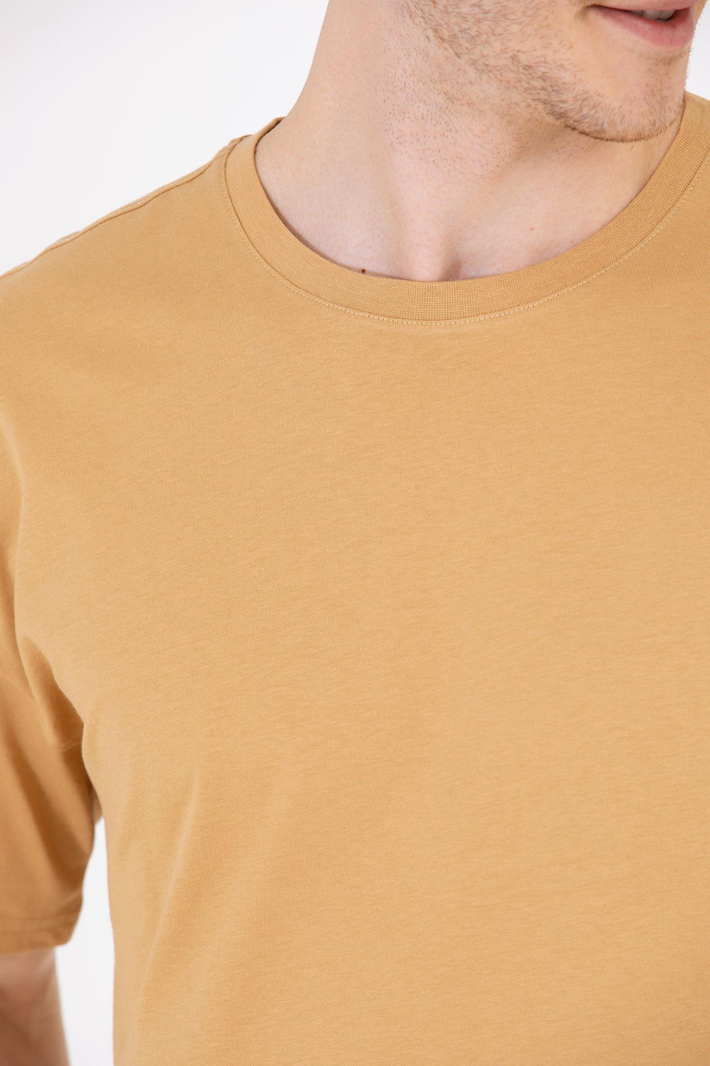 Erkek Camel Oversize Bisiklet Yaka Ti__rt