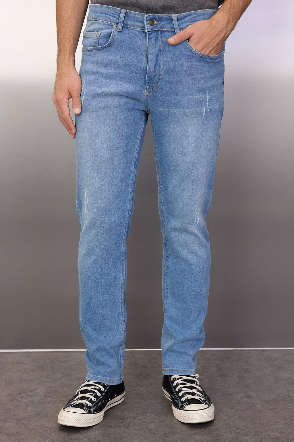 TRENDYOL MAN Ac?k Mavi Esnek Kumas T?rnakl? Destroylu Slim Fit Dar Kesim Jeans Kot Pantolon TMNSS21JE0067 - Trendyolmilla фото 15