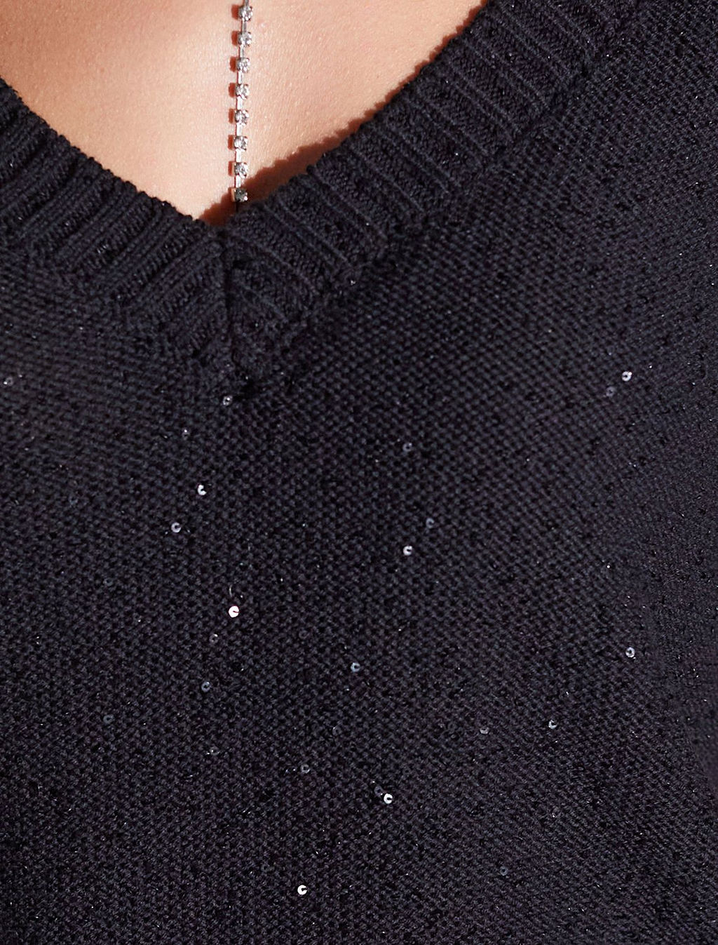 Джемпер с V вырезом и коротким рукавом из хлопковой пряжи с пайетками - Vilatte фото 2