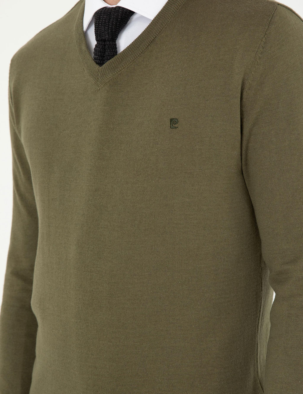 Koyu Haki Slim Fit V Yaka Basic Triko Kazak - Pierre cardin фото 7