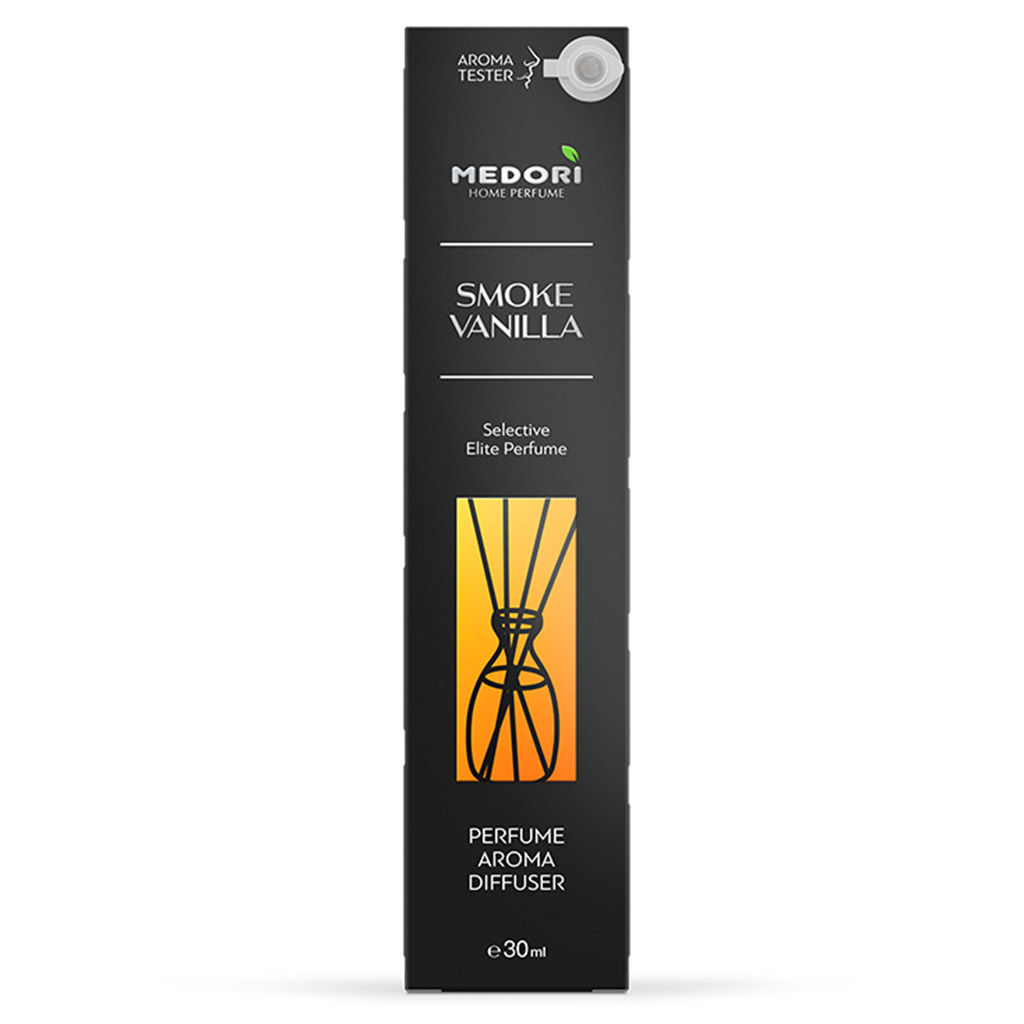 Ароматический диффузор 30мл Smoke vanilla 3,5х3,5х15см, настольный, стекло, палочки из микрофибры, парфюм, с пробником аромата, в коробке, Medori (Россия) - Домашняя мода фото 3