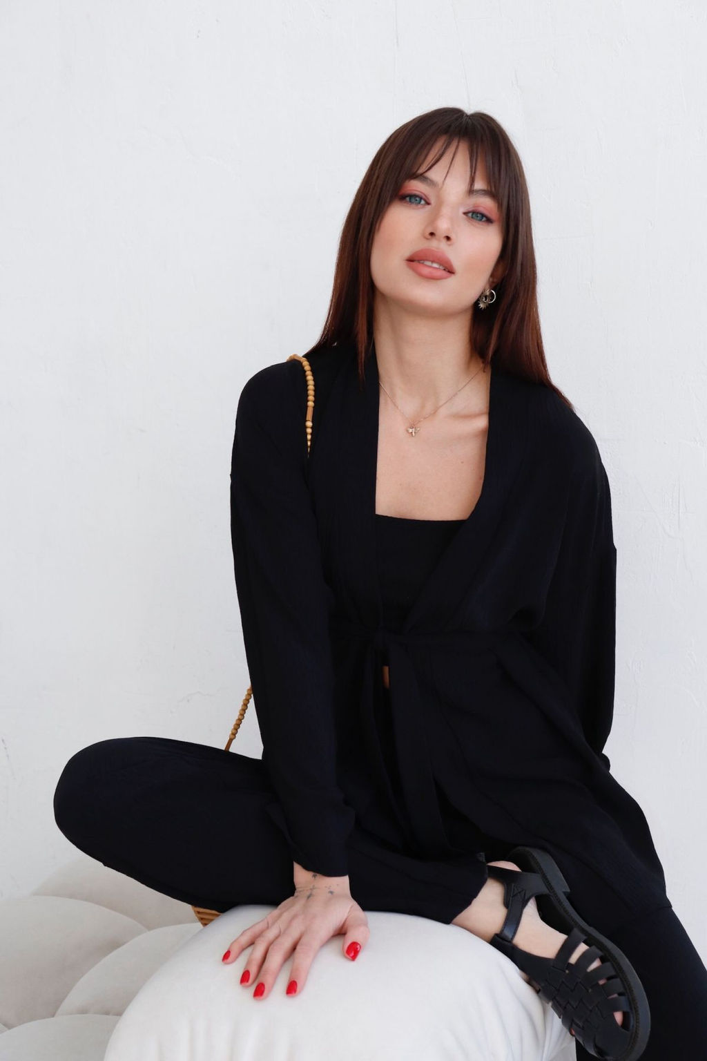 9192 Костюм из кимоно и брюк-палаццо чёрный - Martichelli фото 18