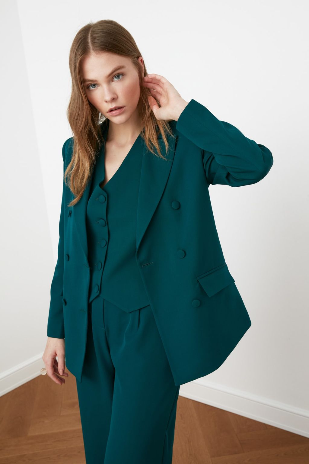 Yesil Regular Astarl? Dokuma Blazer Ceket TWOSS21CE0137