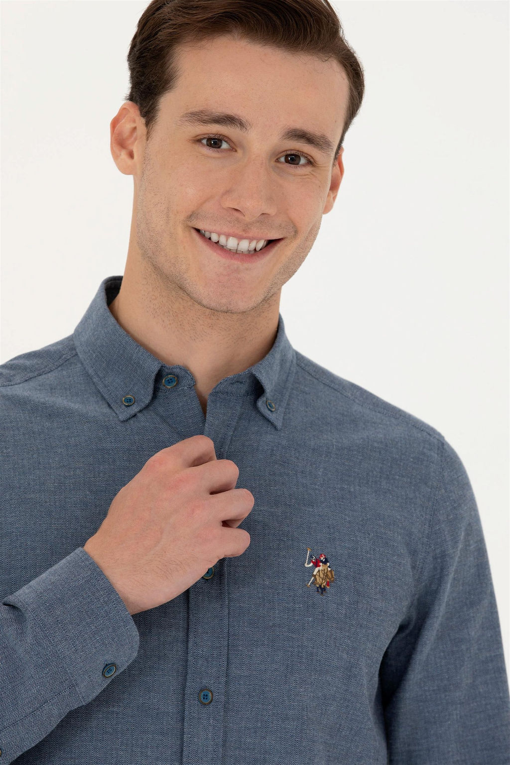 Мужская базовая рубашка цвета индиго с длинным рукавом Неожиданная скидка в корзине - U.s. polo assn фото 2