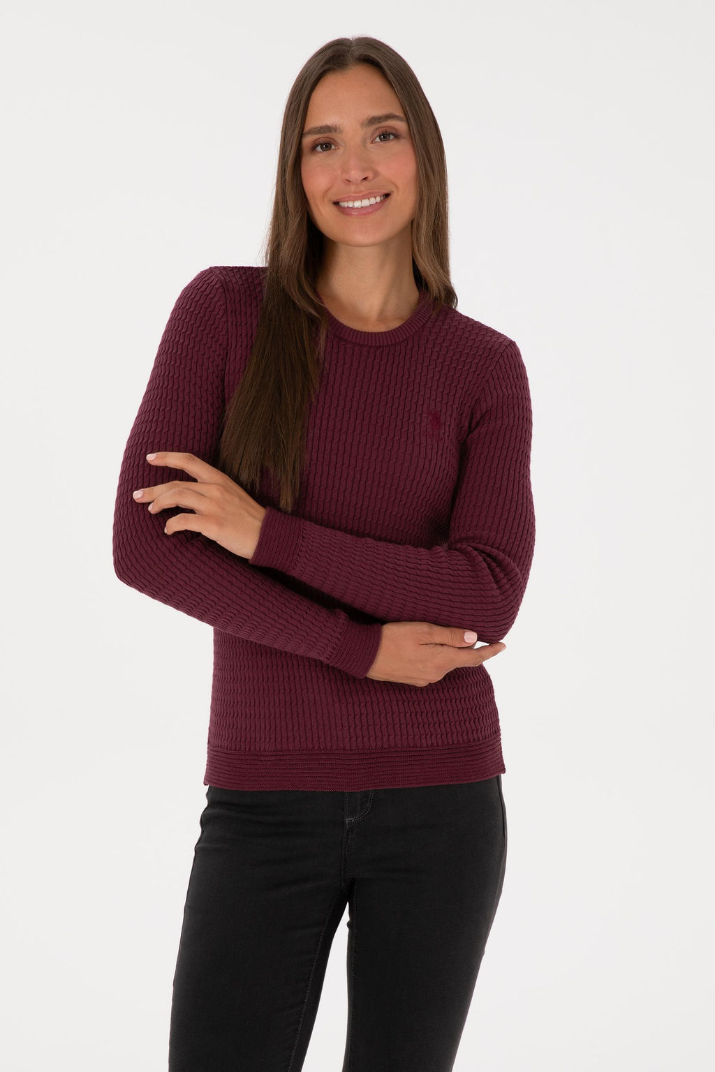 Kad_n Bordo Bisiklet Yaka Basic Kazak Sepette S_rpriz _ndirim - U.s. polo assn фото 3