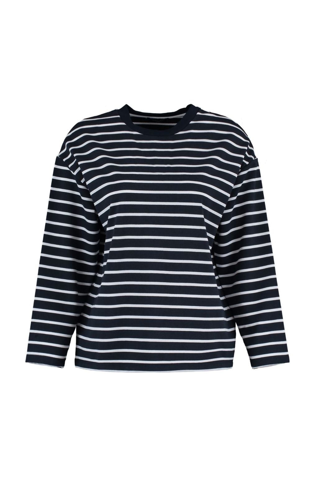 Lacivert Cizgili Oversize/Genis Kesim Bisiklet Yaka Ince Orme Sweatshirt TWOAW23SW00326