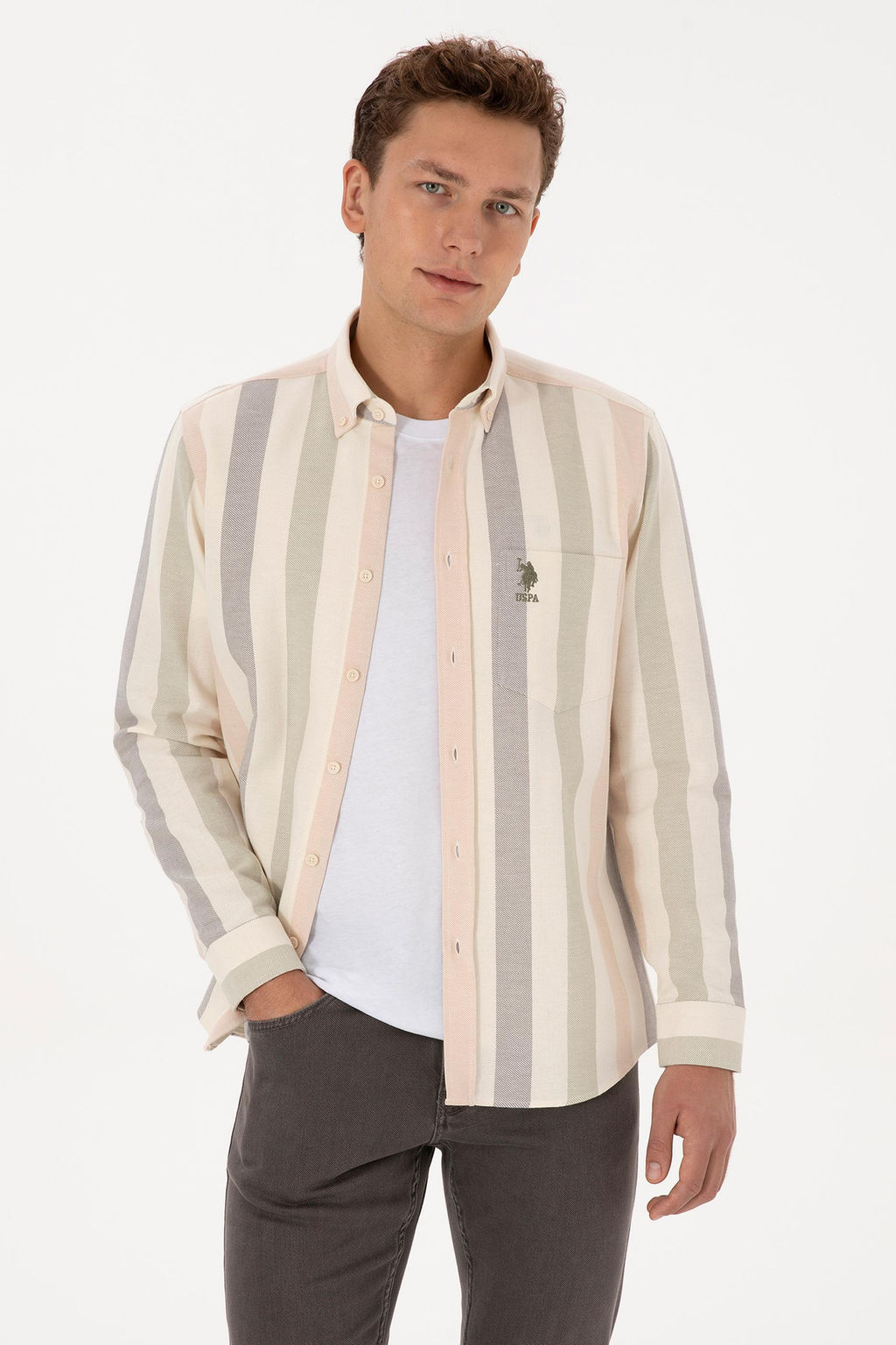 Erkek Krem Uzun Kollu _izgili G_mlek