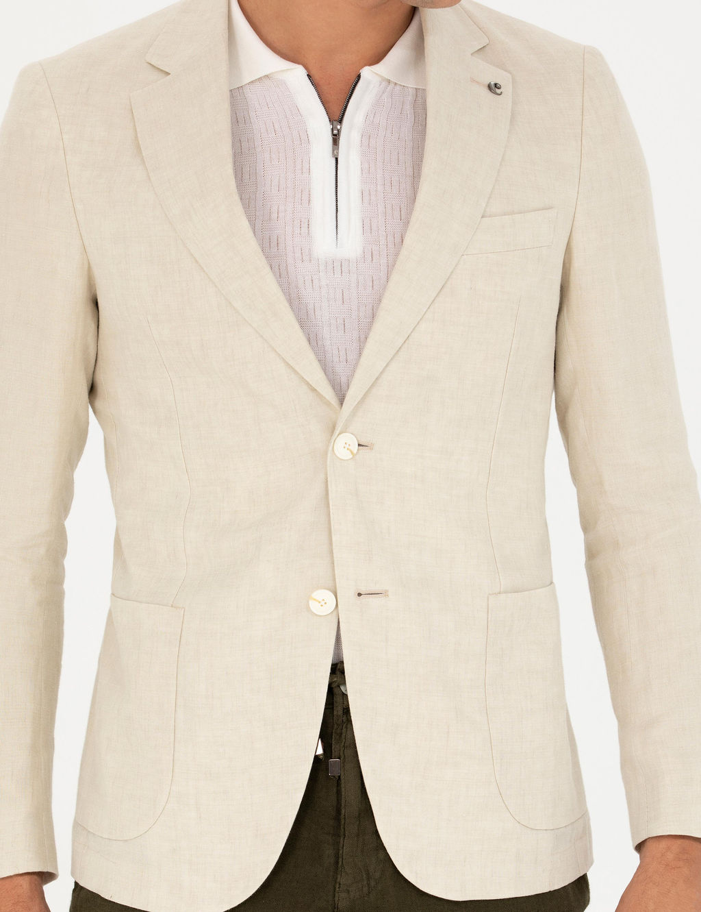 Bej Slim Fit %100 Keten Ceket