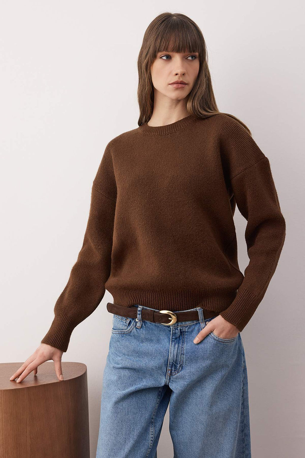 Wardrobe Essentials Sar? Yunlu Premium Iplik Basic Genis Kal?p Triko Kazak | TWOAW26KZ00065 - Trendyolmilla фото 19