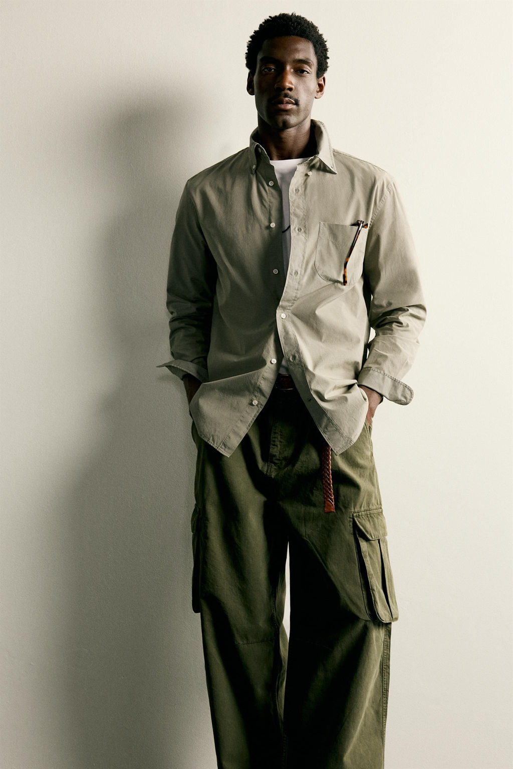 CAMISA REGULAR FIT ALGOD?N / Khaki - Zara фото 6
