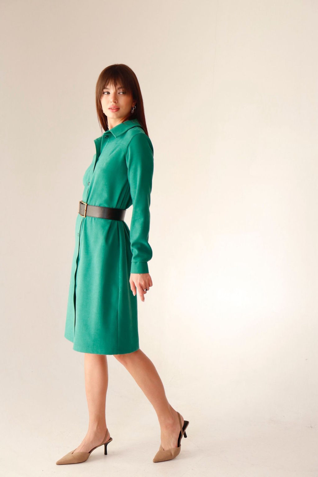 Платье-рубашка из микровельвета зелёное - Martichelli фото 12