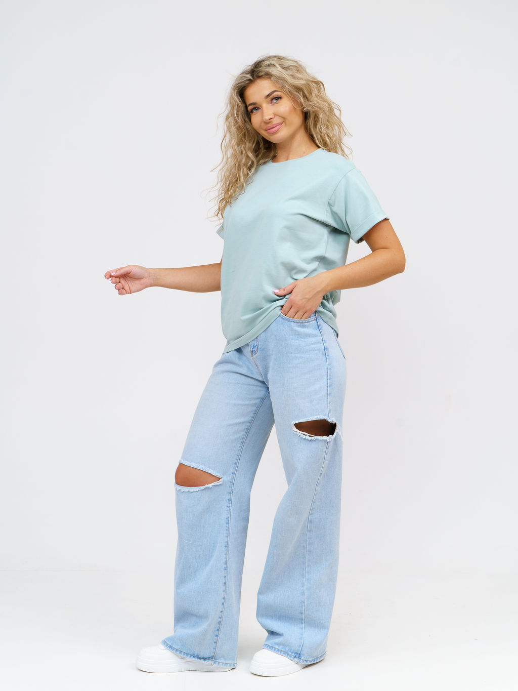 Футболка Хлопок 95%, лайкра 5% Классика аква - Ивассорти фото 7