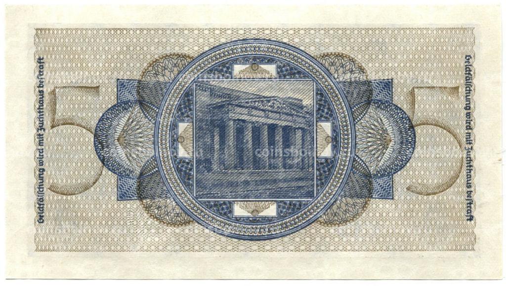Банкнота 5 рейхсмарок 1940 года Германия (Для оккупированных территорий)