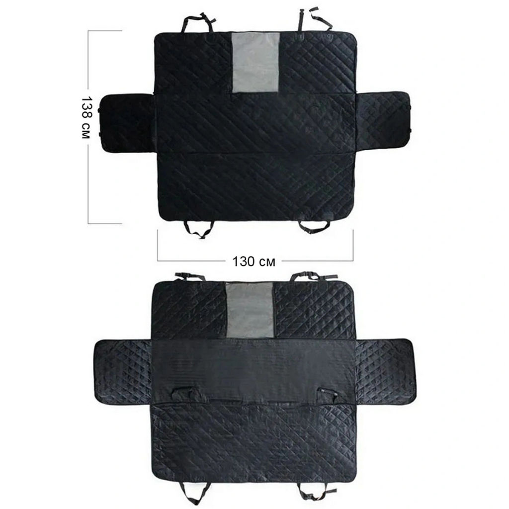 Автогамак для перевозки животных "Место Бро", цвет черный, влагозащ. ткань, ремень для крепл. к ошейнику, 133*140см