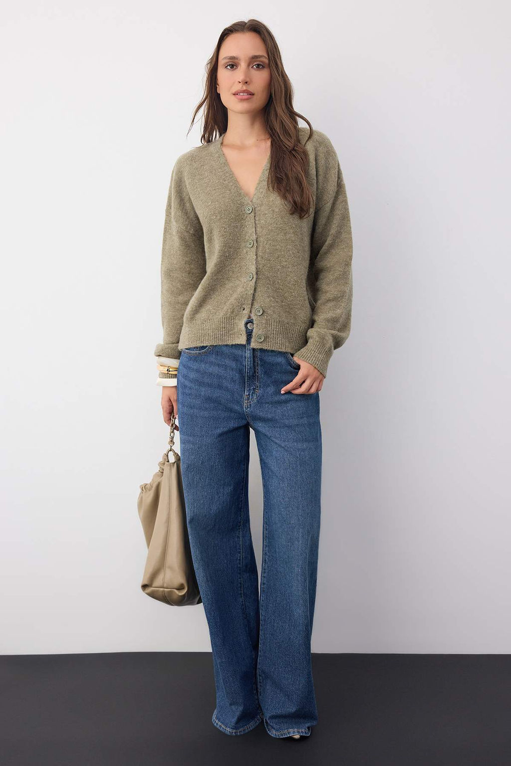 Wardrobe Essentials Bordo Yunlu Genis Kal?p V Yaka Triko H?rka | TWOAW26HI00083 - Trendyolmilla фото 2