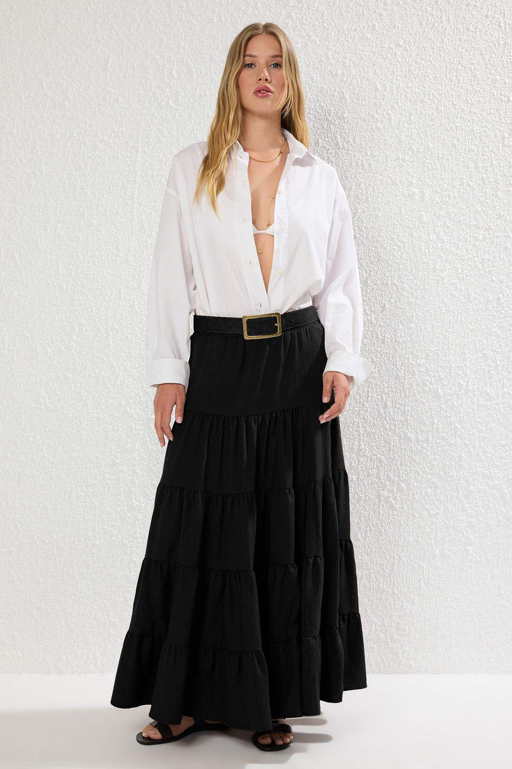 TRENDYOLMILLA Beyaz Pamuklu Dokulu Kumas Maxi Boy Dokuma Etek TWOSS25ET00029 фото 2