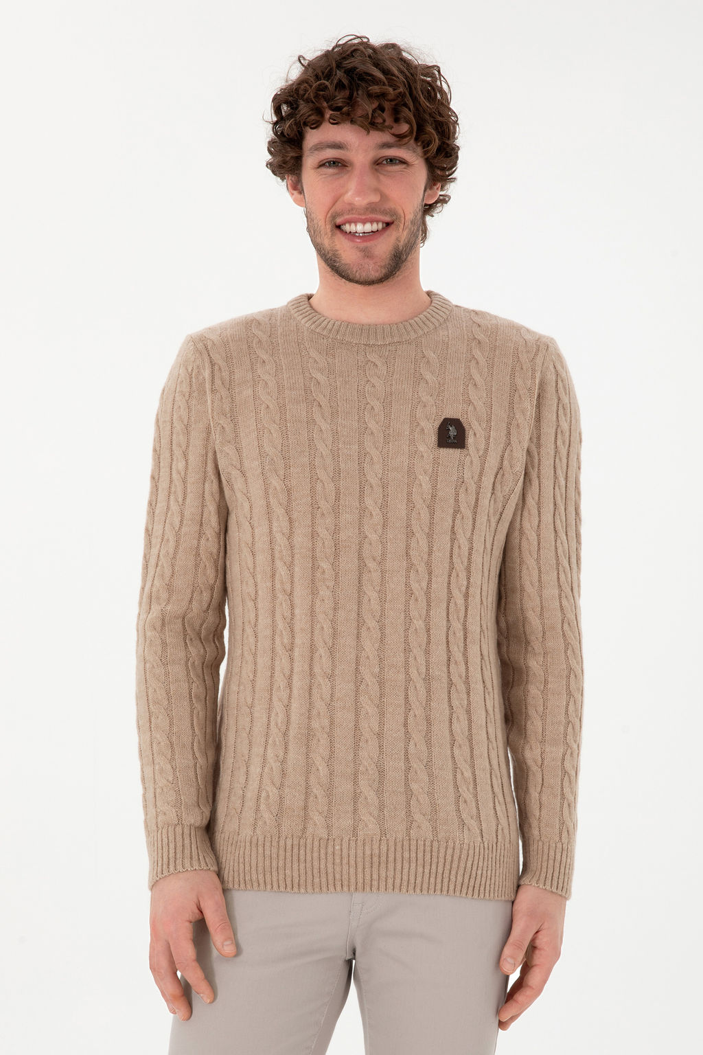 Erkek Regular Fit Bisiklet Yaka Kum Melanj Kazak - U.s. polo assn фото 8