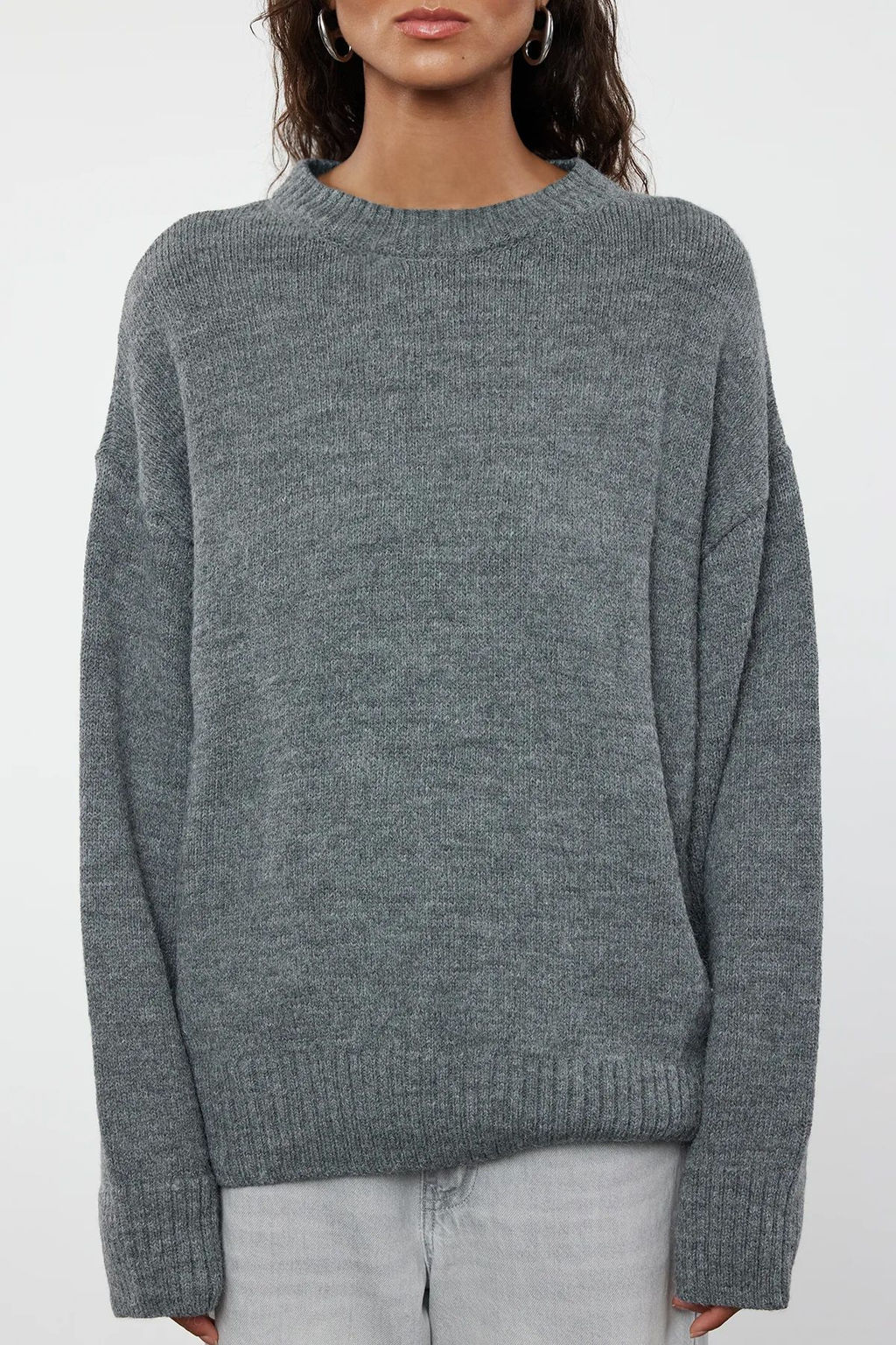 Antrasit Genis Kal?p Yumusak Dokulu Triko Kazak TWOAW25KZ00168 - Trendyolmilla фото 4