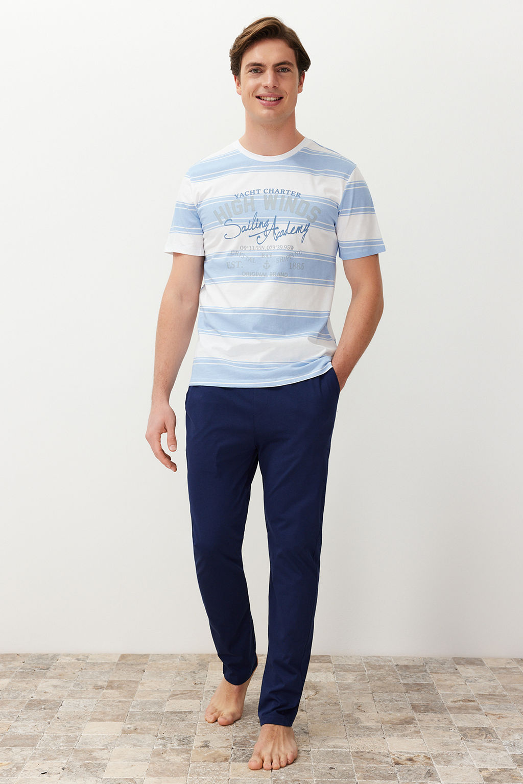 TRENDYOL MAN Sar? Regular Fit Cizgili Orme Pijama Tak?m? TMNSS24PT00041