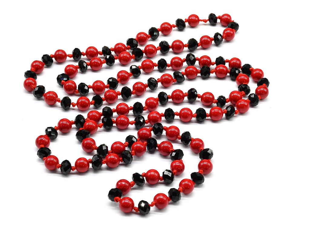 Бусы длинные из коралла имитация и циркона шарик 8мм