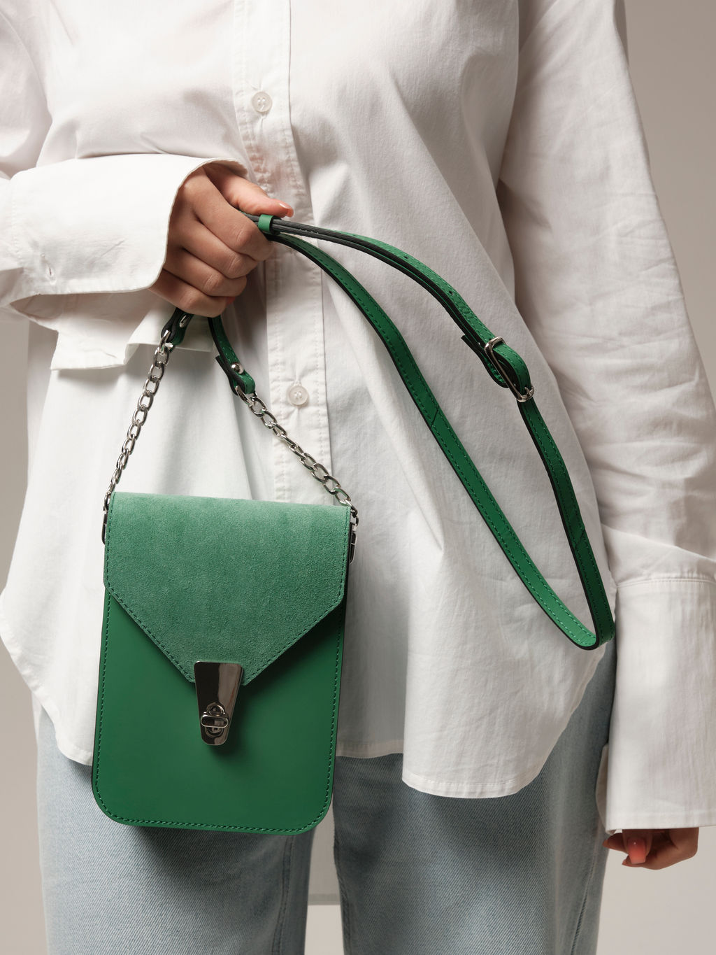 Сумка замшевая кросс-боди Deboro 31023 зеленая весна