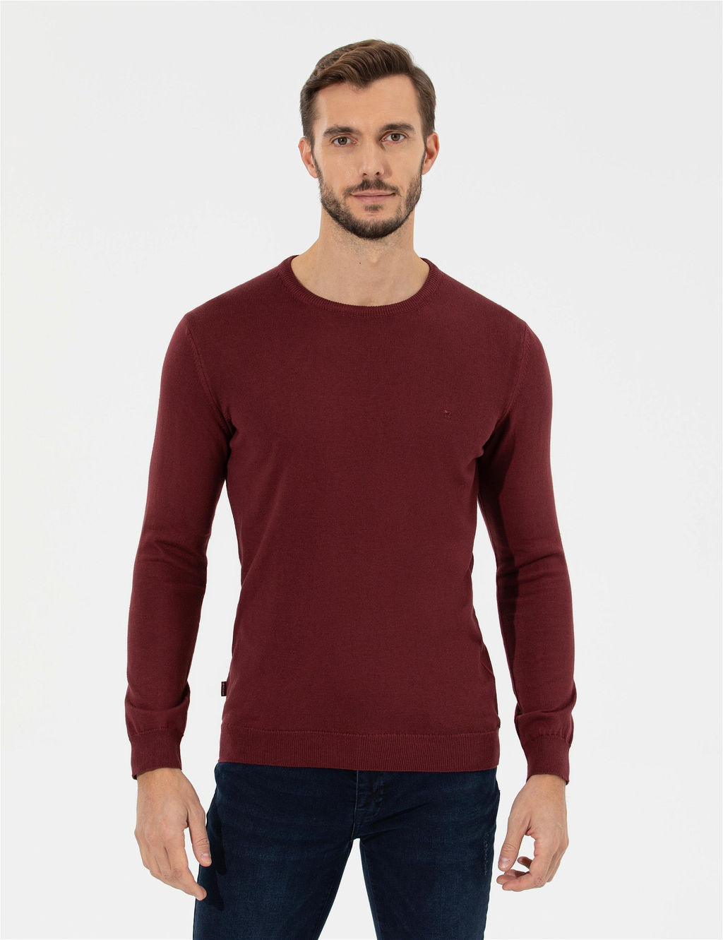 Bordo Slim Fit Bisiklet Yaka Basic Triko Kazak - Pierre cardin фото 3