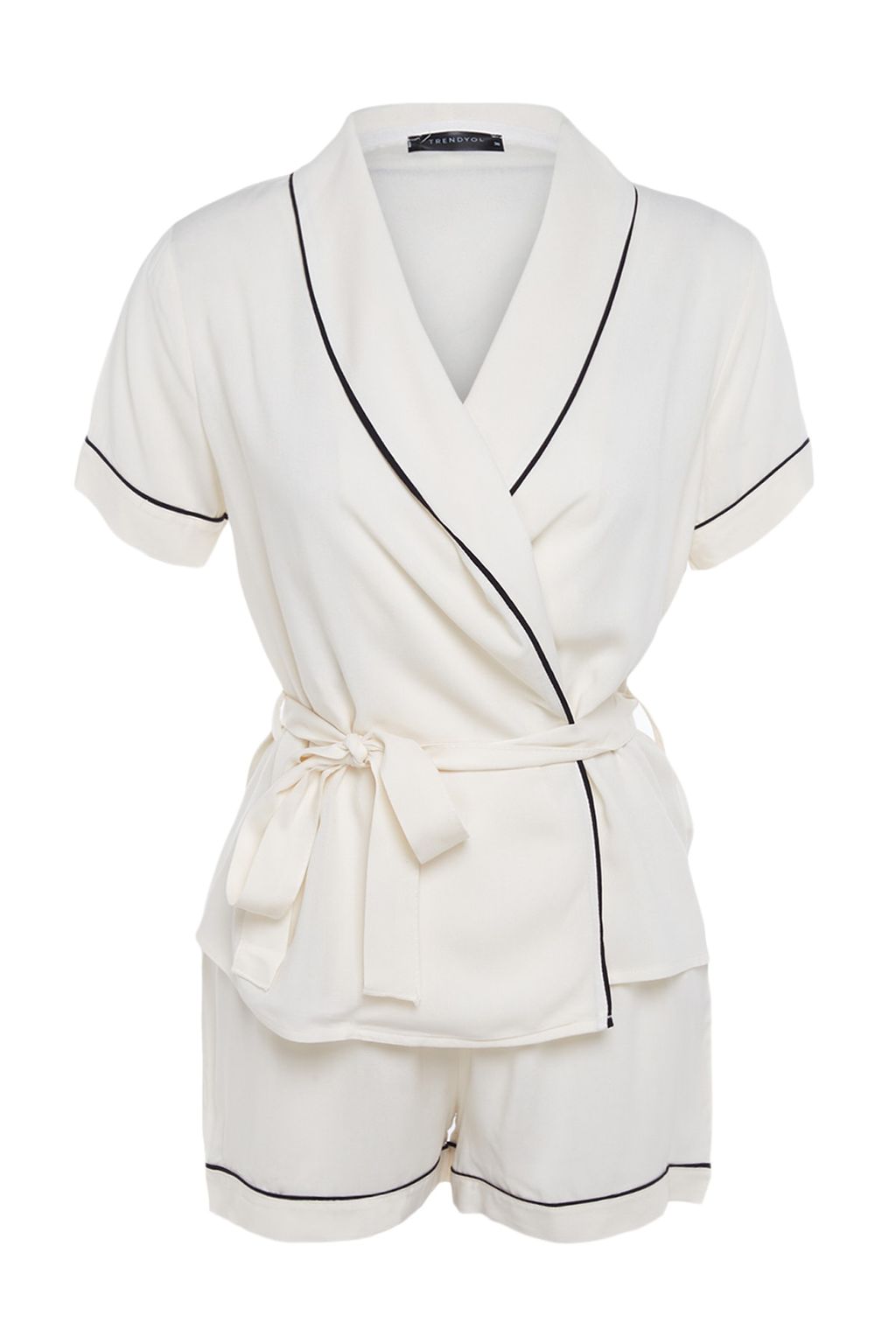 Bej Kusakl? Biye Detayl? Viskon Sortlu Hamile Dokuma Pijama Tak?m? THMSS23PT00203