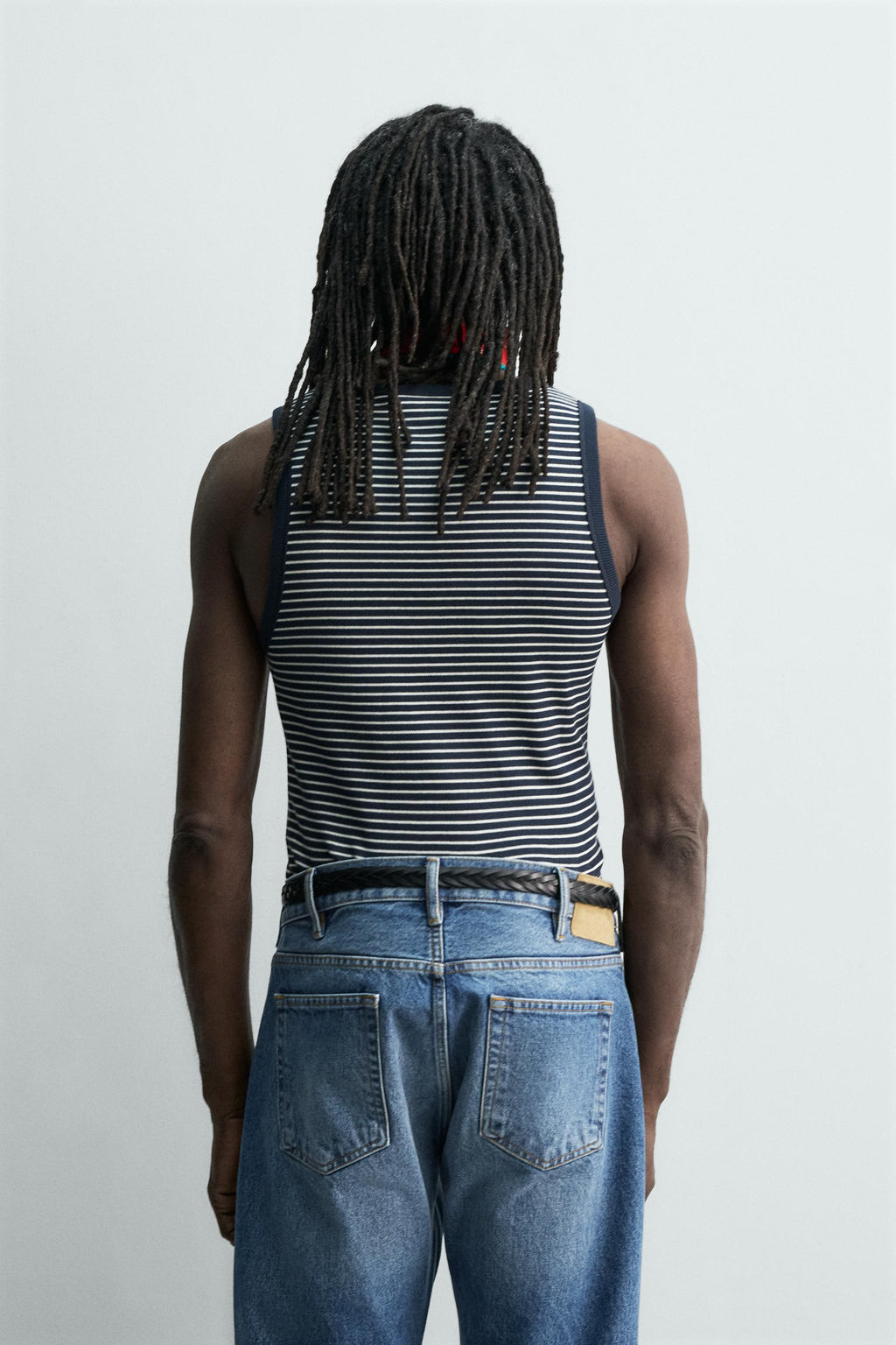 CAMISETA TANK JACQUARD RAYAS X AARON LEVINE / Azul / Blanco