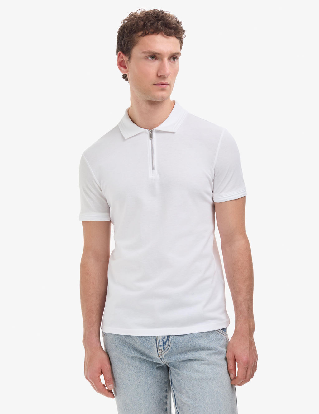 Ekru Slim Fit %100 Pamuk K_vr_lmaz Polo Yaka Basic Ti__rt