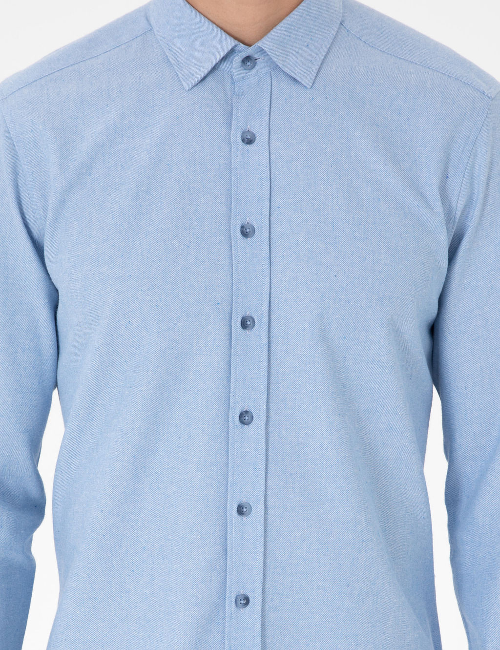 A__k Mavi Slim Fit Uzun Kollu G_mlek