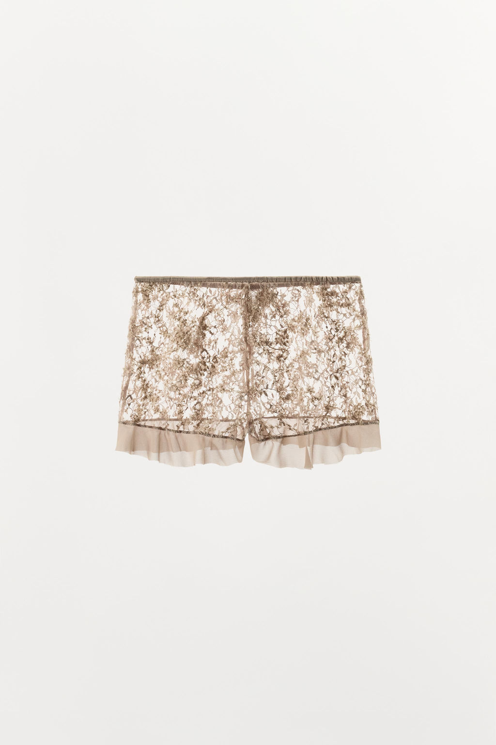SHORTS ENCAJE VOLANTES / Lila claro