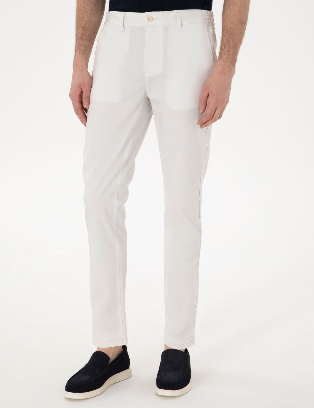Ekru Slim Fit Beli Lastikli Kanvas Pantolon