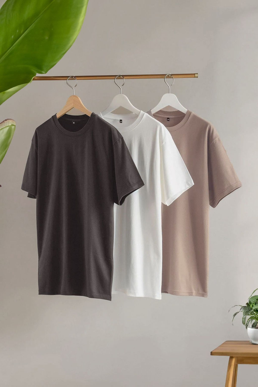 Beyaz-Antrasit-Vizon 3lu Paket Slim/Dar Kesim Basic %100 Pamuk Tok Kumas T-shirt TMNSS19BO0007