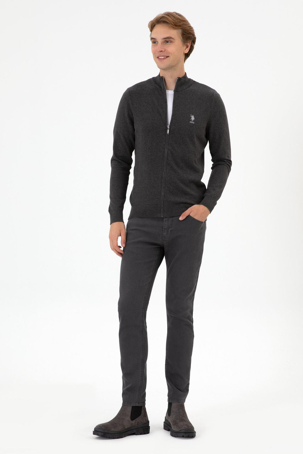 Erkek Slim Fit Antrasit Melanj Triko H_rka - U.s. polo assn фото 11