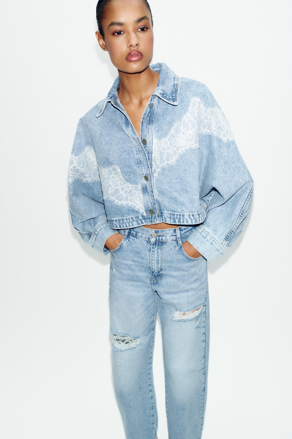 JEANS Z1975 BAGGY ENCAJE ROTOS / Azul medio