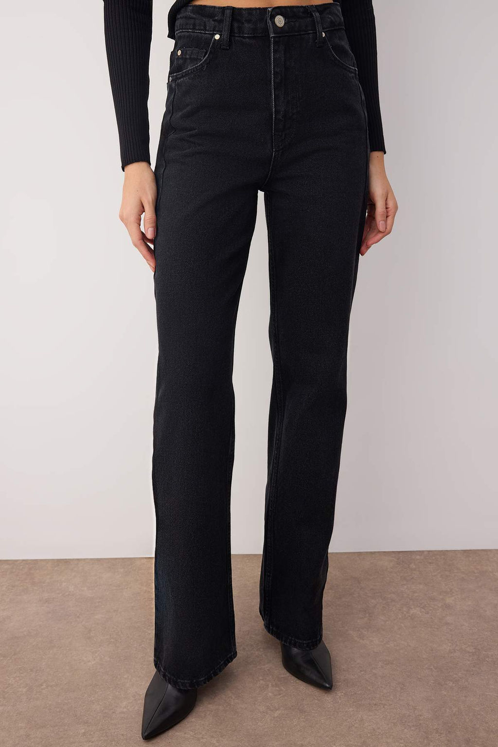 TRENDYOLMILLA Siyah Pens Detayl? Yuksek Bel Uzun Straight Jeans TWOAW23JE00345  фото 4