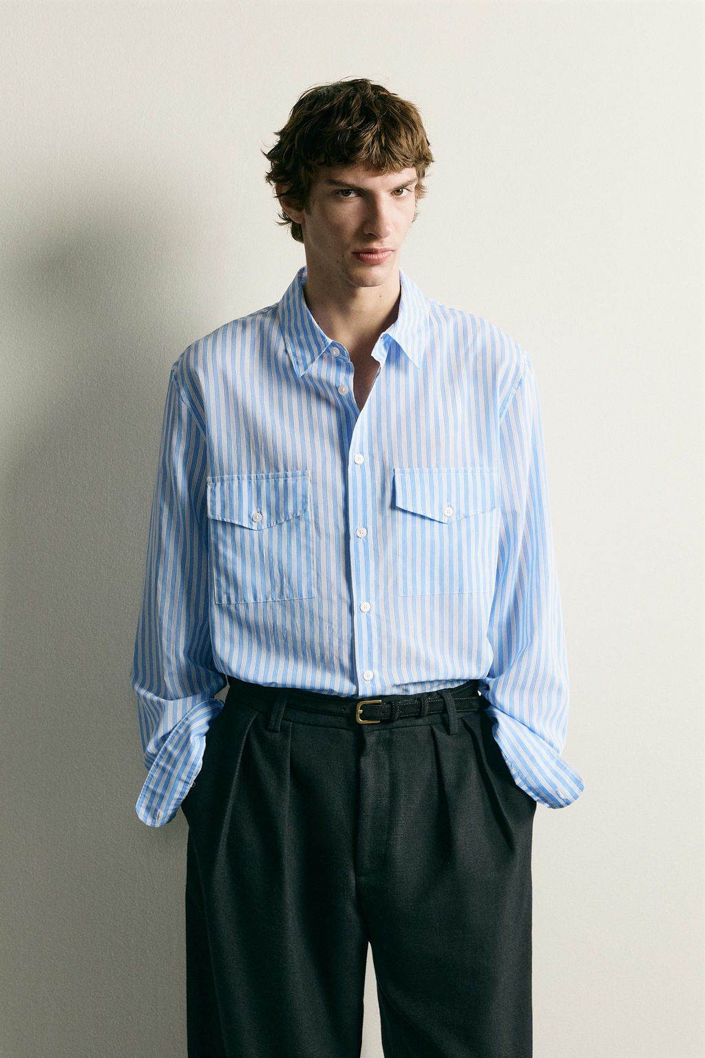 CAMISA FLUIDA RAYAS BOLSILLOS / Azul / Blanco - Zara фото 2