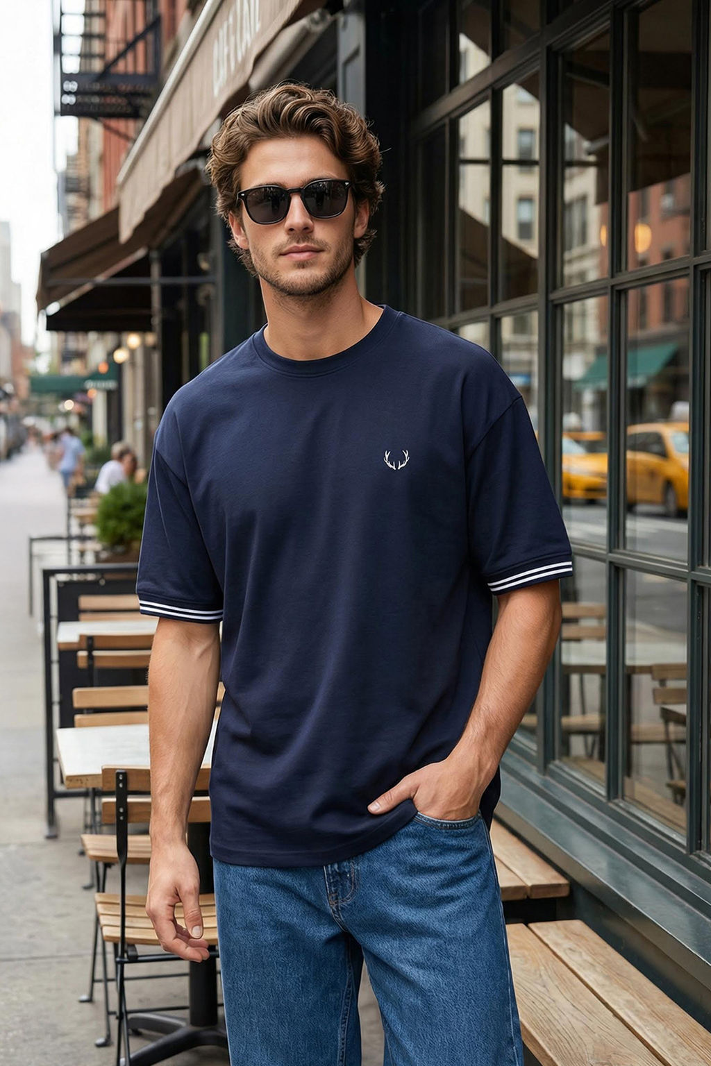 TRENDYOL MAN Lacivert Oversize/Genis Kesim Nak?sl? Triko Bant Detayl? Dokulu T-Shirt TMNSS25TS00019 - Trendyolmilla фото 6