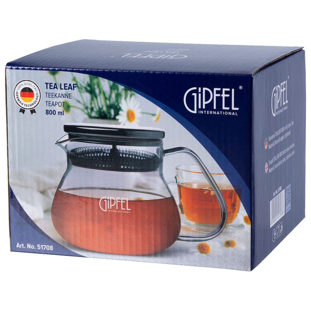 51708 GIPFEL Чайник заварочный TEA LEAF 800 мл для крупнолистового чая. Материал корпуса: боросиликатное стекло, нержавеющая сталь  фото 2